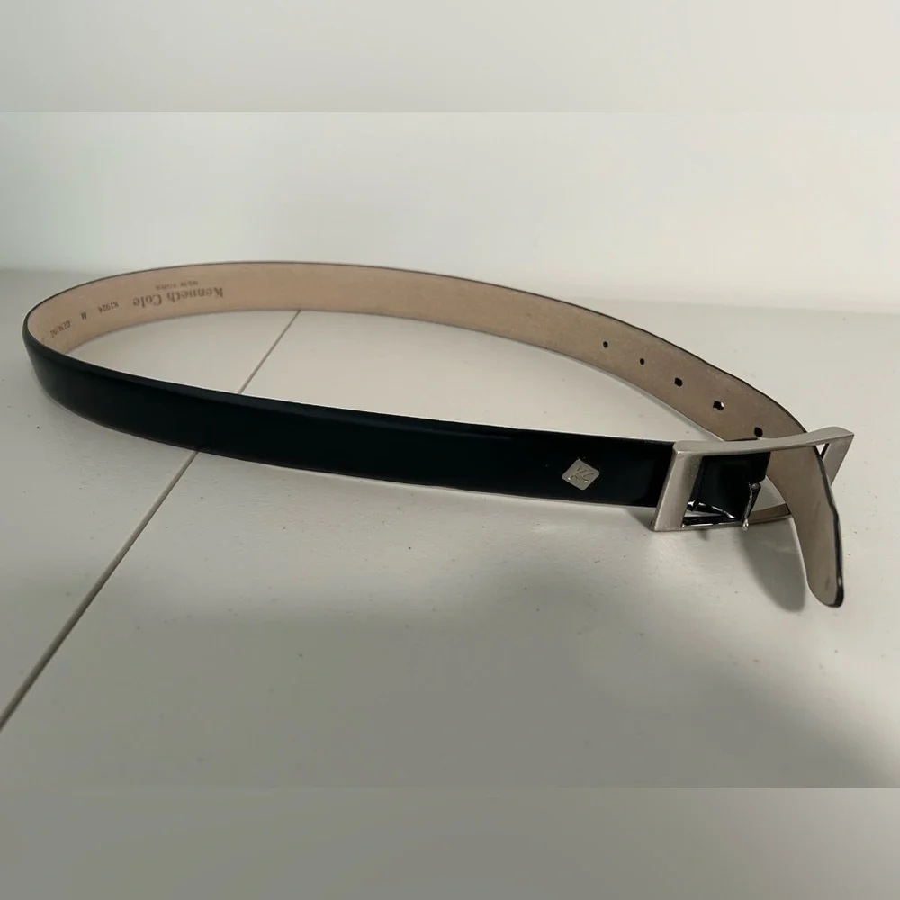 Kenneth Cole Italian Leather Belt Mens M Black Silver